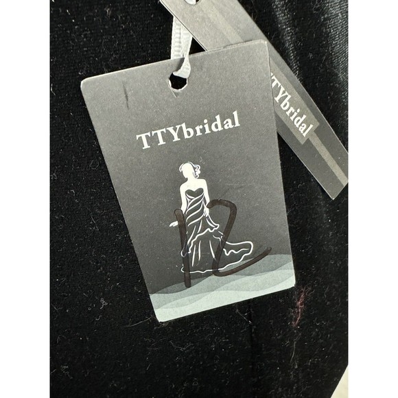 TTY Bridal Women's Size 8 Black Off The Shoulder Velvet Mermaid Evening Gown - Picture 10 of 16